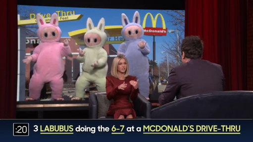 What’s Behind Me w/ @sydney_sweeney: 3 Labubus doing 6 7 at a McDonald’s Drive-Thru 🤣 #FallonTonight 