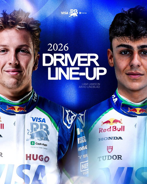 Your VCARB line-up for 2026 😮‍💨

@liamlawson30 will welcome Arvid Lindblad as his new teammate next season, as Arvid makes the step up from #F2 💨 Let’s have it! 🤘

#F1 #VCARB 
