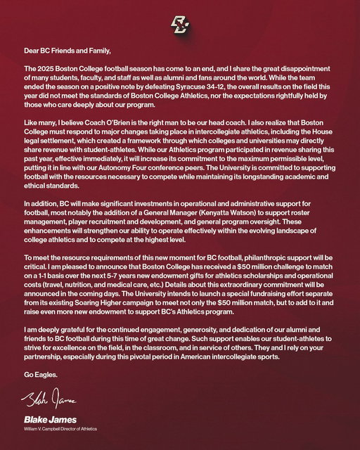 A Letter From Director of Athletics Blake James

More Info: http://bit.ly/443iPJC 
