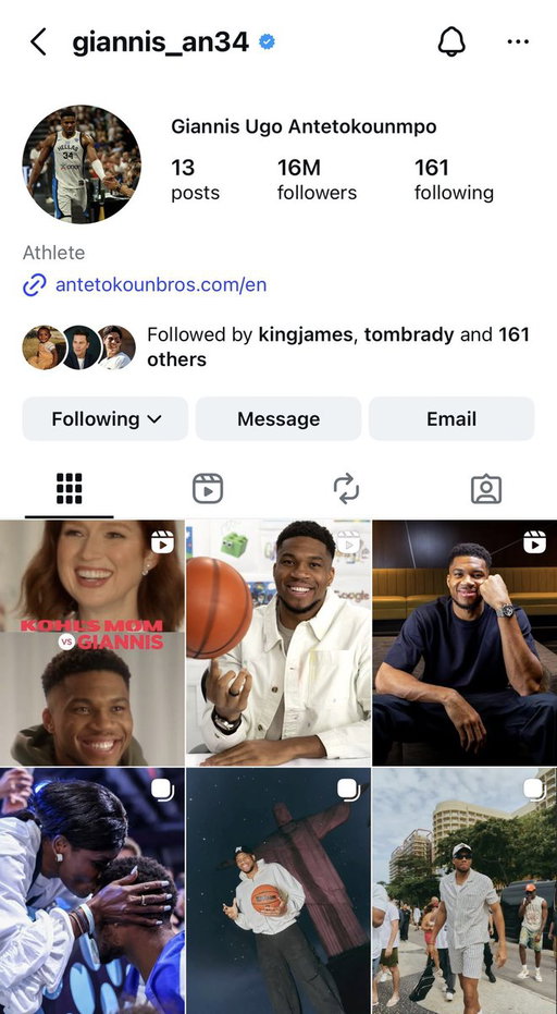 Giannis has deleted every Instagram post related to the Bucks, keeping only his championship win and the Cup pics up 