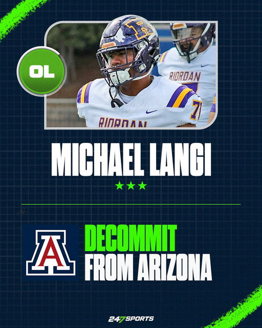 San Francisco (Calif.) Archbishop Riordan offensive lineman Michael Langi has opened up his recruitment and decommitted from Arizona https://t.co/iTdTjcg8gD 