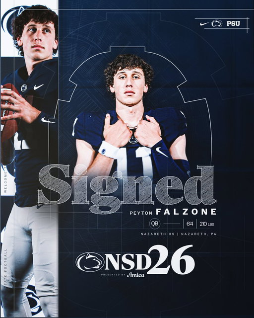 SIGNED: QB Peyton Falzone

The Pennsylvania kid is staying home.

#WeAre x @PeytonFalzone 