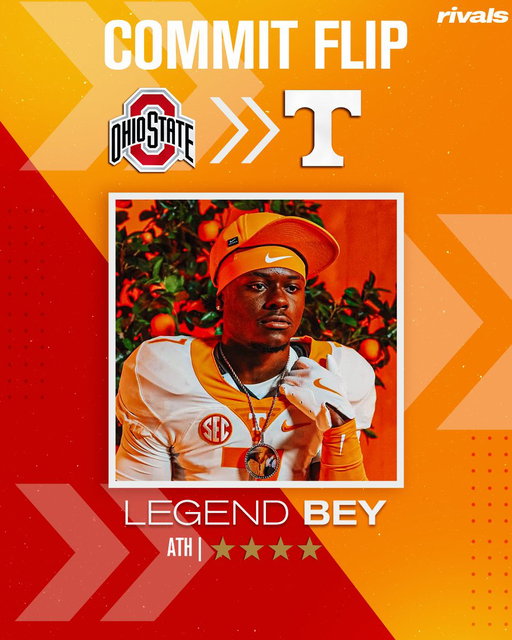 🚨BREAKING🚨 4-star ATH Legend Bey has flipped his commitment from Ohio State to Tennessee🍊

Read: https://t.co/keasSrx9fS 