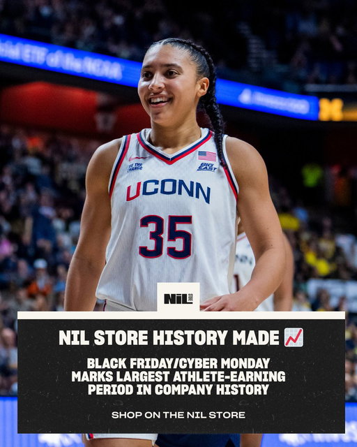 Record Breaking!!

NIL Store Black Friday/Cyber Monday marked the LARGEST athlete-earning period in company history — including the strongest single day, weekend, and month ever

Our student-athletes saw a 45% increase in overall earnings YOY - all thanks to the fans! 