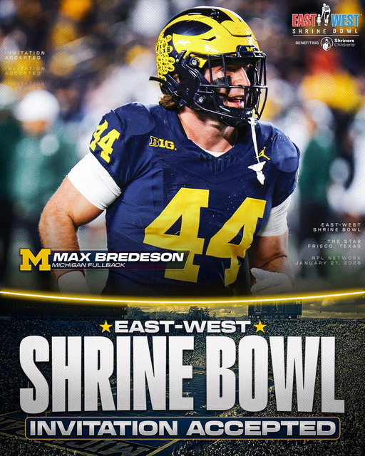Invitation Accepted

@UMichFootball FB Max Bredeson (@BredesonMax) is East-West Shrine Bowl bound! 〽️

#GoBlue | #ShrineBowlWHOSNEXT 😎 
