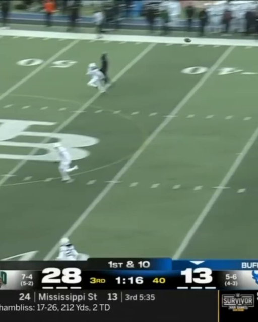 Buffalo WR Victor Snow almost had a touchdown but stepped out of bounds in the 3rd quarter down 15 points 