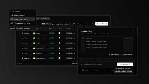 Competitor tracking is now live on https://t.co/0gXfnrAWAG 🕵️🔍

Finally you can separate all tracked competitor accounts from your internal accounts.

Huge UX improvement that makes https://t.co/0gXfnrAWAG the best tool to track competitor content!

Here's how to use it 👇 
