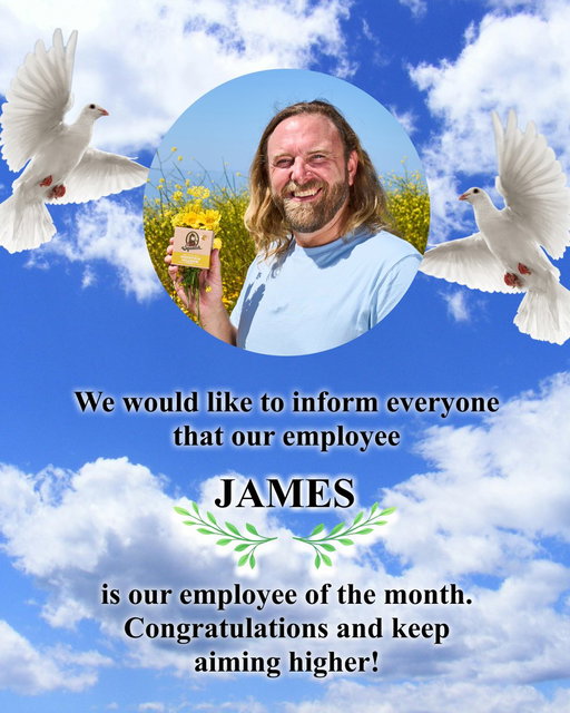 Everyone, please congratulate James! He's
been our employee of the month since 2013 ❤ 