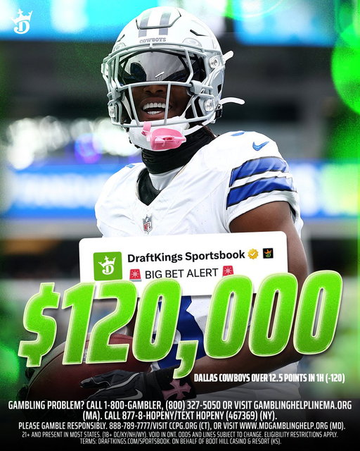 🚨 BIG BET ALERT 🚨 

A bettor has placed $120,000 on Dallas Cowboys OVER 12.5 points in the 1st Half 👀

Possible Payout: $220,000💰 
