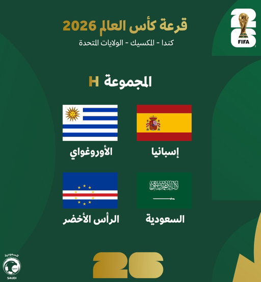 معالم الطريق باتت واضحة! 🧭
__ قرعة كأس العالم 2026 تضع صُقورنا في المجموعة (H) .
فالك التوفيق يالأخضر 🇸🇦 
#معاك_يالأخضر | #FIFAWorldCup 