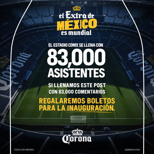 ¡Ayúdanos a llenar el Estadio CDMX y gana boletos para el Mundial! ⚽️

Cada vez que comentes en este post se va llenando el estadio. 🏟️

Una vez que esté completamente lleno, regalaremos 1 boleto doble para la inauguración entre todos los que hayan participado. 