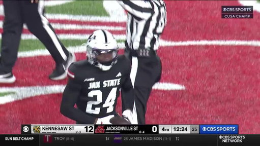 Kennesaw State got a safety to go up 12-0

Jacksonville State’s kicker forced a fumble and the Gamecocks recovered

They just scored a TD now it’s 12-7…

 