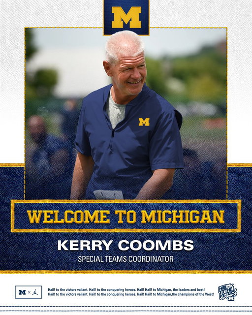 Welcome to Michigan, Kerry Coombs, who joins the program as our new Special Teams Coordinator!

🗞️ https://t.co/Hjh6ebFLyJ 