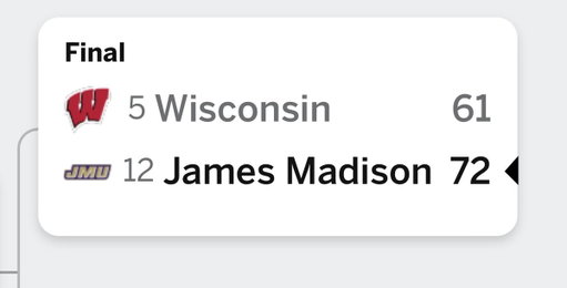 The last time James Madison was a 12 seed 
