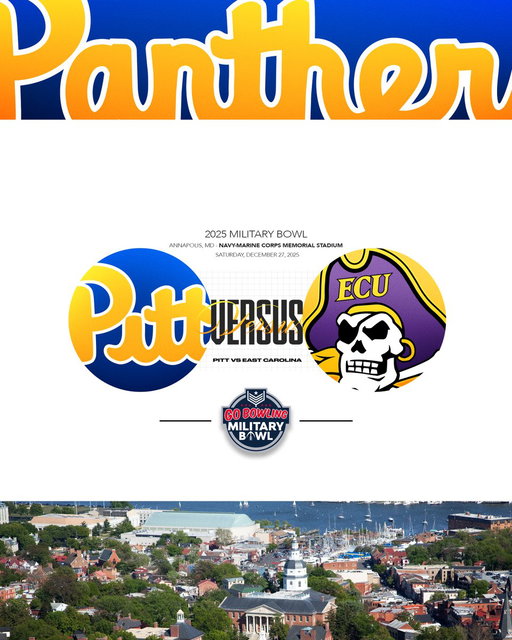 Panthers vs. Pirates in the @MilitaryBowl 🔵🟡

📅 December 27
📍 Annapolis, Maryland 