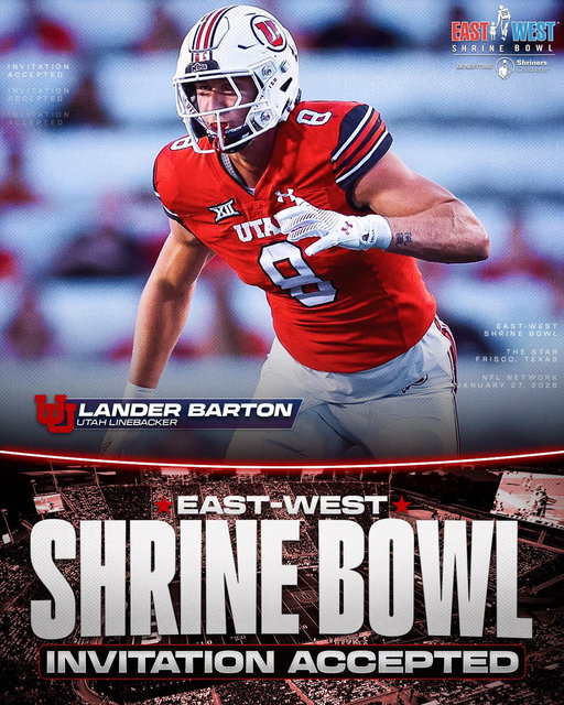 Invitation Accepted

@Utah_Football LB Lander Barton has officially accepted his invite to the East-West Shrine Bowl! 🙌

#GoUtes | #ShrineBowlWHOSNEXT 😎 