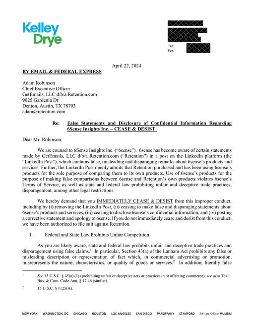 A billion-dollar company threatened to sue my 3-week-old startup over a LinkedIn post. 

Naturally, I posted their cease & desist letter. 

In 2023, SaaS was getting brutal (people canceling, contracts shrinking), then they called us. 

Them: “We’re doubling your price. But if you extend your contract 6 months early, we’ll keep it flat.”

Me: “What the f*ck?”

So, I did what any mature business professional would do…

Went on LinkedIn and talked sh*t.

Their response was to whip open their corporate playbook from 1987. Page 4: “Send a cease & desist to make problems go away”.

Buddy, I AM the problem. 

I called my lawyer. “What’s the worst case here?”

Him: “They sue you. Couple hundred grand in legal fees if they want to be annoying about it”.

Me: “But imagine the reaction I could get on LinkedIn”.

RB2B was still early. That visibility was worth more than whatever they could throw at me. 

So I posted everything they told me to stop saying. With the legal letter attached. 

The best marketing strategy is being too stupid to be intimidated. 

The billion-dollar bullies tried to sue the little guy into silence (they picked the wrong guy).