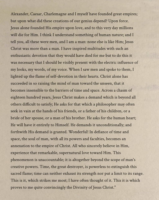 There’s whole books on theology that don't get anywhere near these thoughts from Napoleon on Jesus 