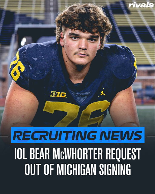 🚨NEWS🚨 IOL Bear McWhorter has requested to be released from his signing with Michigan. 

Read: https://t.co/rjKsUNtAGT 
