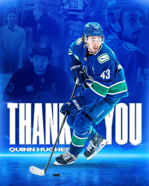 Thank you, Quinn, for the leadership, heart, and unforgettable moments.

From the first shift to the captain’s “C,” you left an indelible mark on the Vancouver Canucks and our fans. 

Wishing you nothing but success in Minnesota. 