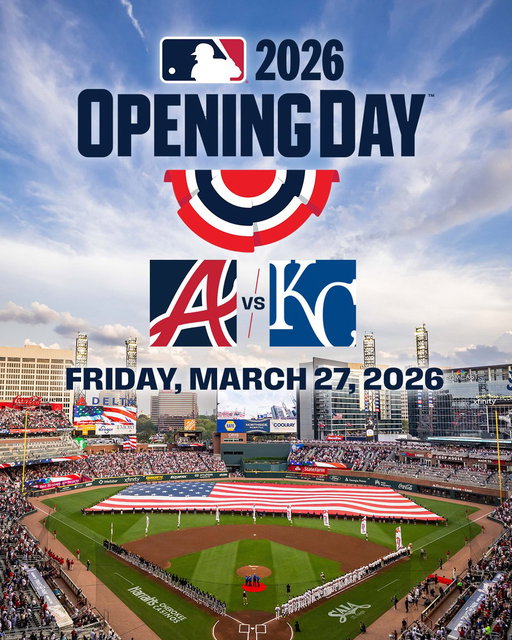 ⚾️ The Atlanta Braves Opening Day versus the Kansas City Royals is being moved to Friday, March 27, at Truist Park.

⚾️ First pitch is scheduled for 7:15 p.m. ET, followed by a postgame fireworks show presented by Georgia Lottery.

⚾️ Single game tickets for Opening Day will go on sale January 15, with an A-List Member presale beginning January 13, 2026.
