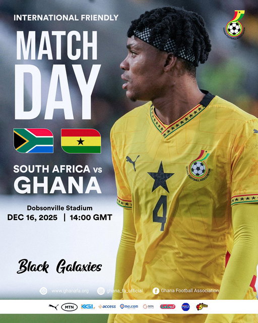 ⚽️ Matchday - International Friendly! 🤝

🇬🇭 #BlackGalaxies 🆚 Bafana Bafana 🇿🇦
📍 Dobsonville Stadium
⏰ 14:00 GMT 