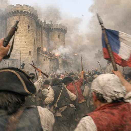 Realistic iPhone photo taken at 48°51′24″N 2°21′03″E on July 14, 1789. Crowd perspective 