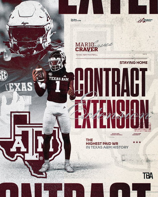 Mario Craver has inked a contract extension with Texas A&amp;M, sources tell @on3.

The deal makes him the highest paid WR in A&amp;M history. 

https://t.co/bpGJCCHhGM 
