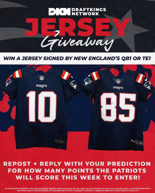 GIVEAWAY!!! TWO signed Patriots jerseys are up for grabs 👀

This QB &amp; TE have connected 46 times for 628 yards and 5 TDs this season 🔥

REPOST + REPLY PREDICTING HOW MANY POINTS THE PATRIOTS WILL SCORE IN WEEK 16 TO ENTER!

Ends 12/21 8:20 pm ET: T&amp;C: https://t.co/KI7HEHishG 