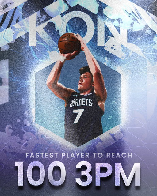 .@Kon2Knueppel becomes the fastest player to reach 100 career 3PM in NBA history, breaking the previous record by 12 games ☔ — #HiveMentality 