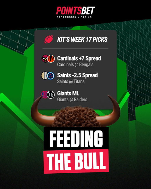 🍴🐂 NFL WEEK 17 FEEDING THE BULL ALERT!📈

The playoff bracket is just about locked in and Kit's got his picks - can he repeat a 3/3 record or will he fumble his picks? Comment below what you think! 🏈

💥 Today: Cardinals v. Bengals, Saints v. Titans, and Giants v. Raiders. 📉

#PointsBet #PointsBetCanada #NFL #Football #FeedingtheBull