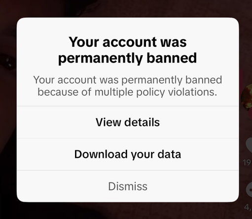 You’ve got to be kidding me. 

We just got PERMANENTLY banned again on TikTok — this is our 17th account. Seems like a weekly occurrence that we get nuked by them. 

To date, we’ve lost over 3.7M followers and 7 billion views on the platform. 

What’s so insane is we literally give the streets a voice. All we do is ask people questions. It’s not even our opinions!

Please help spread this far and wide… I thought @tiktok_us was under new ownership?