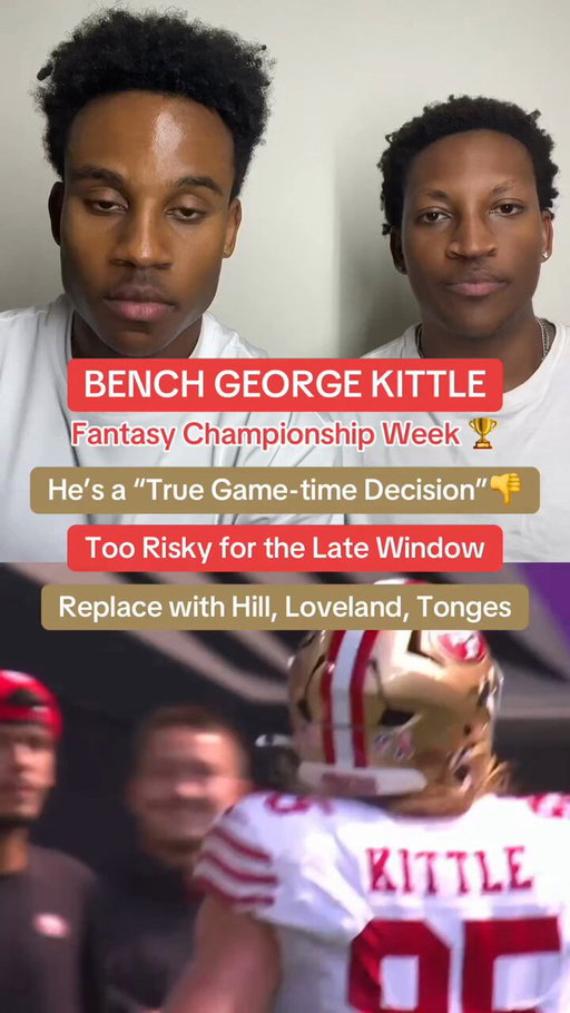 George Kittle did not practice this week, and his status for Week 17 is still in question. It’s probably smartest to just bench him this week because we don’t know what his usage will look like. Look for Taysom Hill, Colston Loveland, and Jake Tonges. #georgekittle #taysomhill 