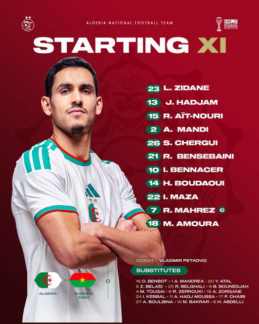 Starting XI | التشكيلة الأساسية

 #LesVerts⭐️⭐️ | #123vivalAlgérie🇩🇿| #AFCON2025 
