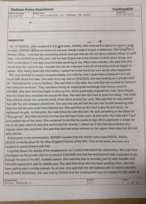 Stefon Diggs incident report from the Dedham Police department. #NEPats 