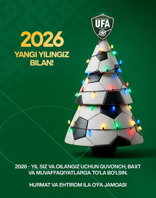 🎉 Aziz yurtdoshlar! Oʻzbekiston futbol assotsiatsiyasi Sizni kirib kelayotgan 2026-yil bilan samimiy muborakbod etadi! 