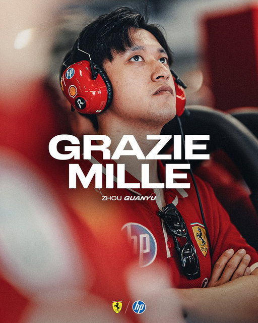 Grateful for Zhou Guanyu’s commitment and contribution as Ferrari Reserve Driver this season! Wishing him all the best ahead 🤝 