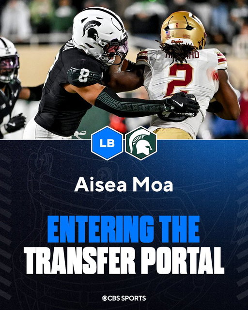 Michigan State linebacker Aisea Moa is entering the transfer portal. Relentless defender who began his collegiate career at BYU:  https://t.co/W9g7HgJLhb 