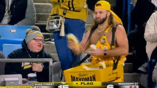 The Duke’s Mayo Bowl has a “Mayoman” walking around handing out full bottles of Duke’s Mayo. Mmmmm twangy.

Gotta love the bowls that understand how much we love when they commit to the bit 