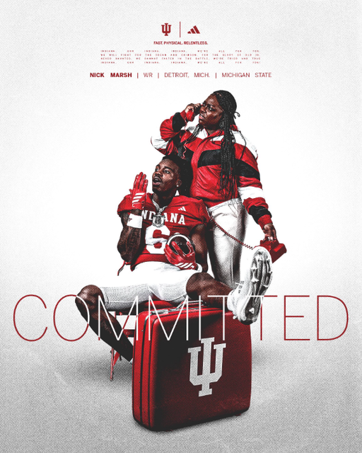 Confirmed reports that Michigan State WR Nick Marsh has committed to Indiana.

Major addition for the Hoosiers who get him closed out on his visit.

https://t.co/svE0fqJh1w 
