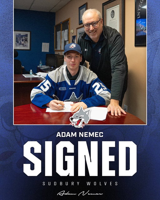 The Sudbury Wolves are pleased to announce that forward Adam Nemec, the club’s second round selection, 96th overall in the 2024 CHL Import Draft, has committed to the team 🐺 