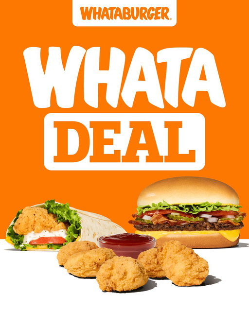 Three prices. Three cravings. Zero regrets.

Introducing the $3-4-5 WhataDeals:
‣ $3 Big Ranch Wrap
‣ $4 5-pc Chicken Bites
‣ $5 Bacon &amp; Cheese Whataburger Jr.

Plus, you can turn any into a Meal with small fries + drink for just $2.49 more! Available now for a limited time. 