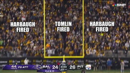 The butterfly effect of Tyler Loop’s kick is INSANE…

He makes the kick, Tomlin is likely fired &amp; Ravens are playoff bound.

He misses the kick, Harbaugh is fired &amp; Steelers are playoff bound. 