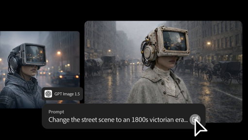 Transport yourself into the past with tools from the future, using Generative AI.

Produce fast, precise and multimodal images using GPT Image 1.5 in Firefly. 