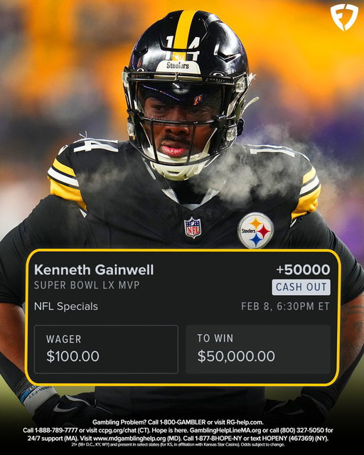 WE JUST TOOK A $100 BET ON KENNETH GAINWELL TO WIN SUPER BOWL MVP 😱

It would payout ... $50,000 🤯 