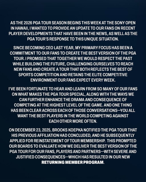 An open letter from PGA TOUR CEO Brian Rolapp 