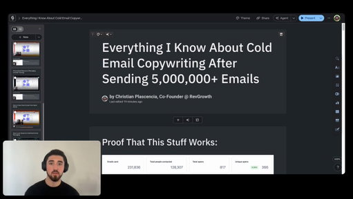 This masterclass document covers everything I know about cold email copywriting after sending 5,000,000+ emails over the last 3 years.

In it contains 175 minutes of content across unique 9 trainings:

> Fundamentals of Excellent Cold Email Copywriting
> Understanding The Psychology of Cold Email
> Our Top Cold Email Script Frameworks
> Cold Email Script Writing Checklist
> Understanding Personalized Relevance (Messaging Concept Training)
> How to Clear Email Scripts from Spam Words
> How to Write Cold Email Script Messaging with AI
> How to Write Follow-up Emails with AI
> Live AI Cold Email Script Writing Walkthrough

Want access to the doc?

👉 Like + Comment “Cold” and I’ll DM you the document link.

(Must be following to receive DM)