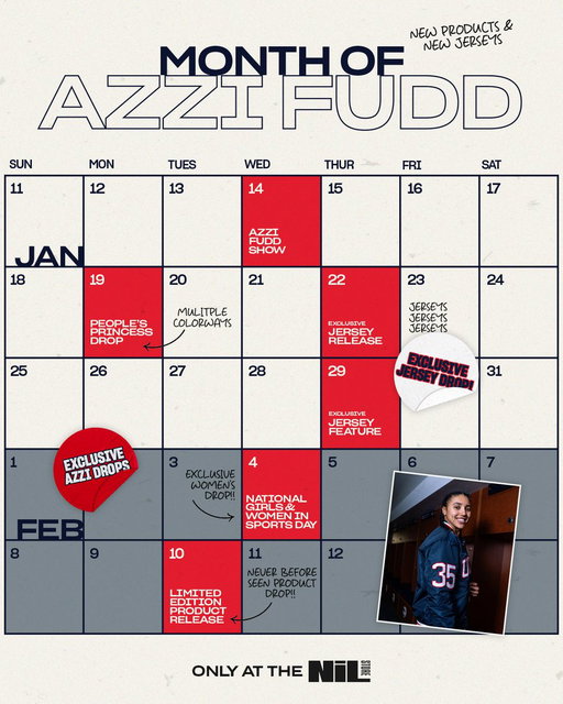 AZZI FUDD. ALL MONTH. 👑 Exclusive drops, new jerseys, and first-ever releases. 💫 Only at the NIL Store. 
