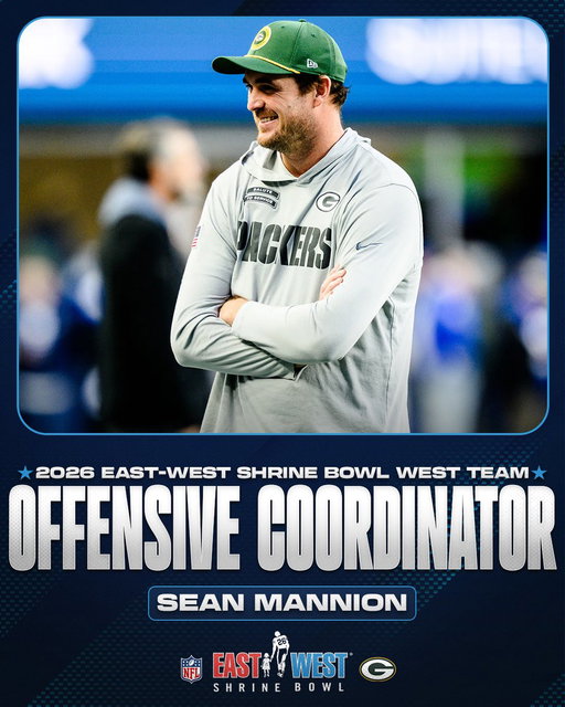 The 2026 East-West Shrine Bowl West Team Offensive Coordinator

💫 Sean Mannion, @packers

#ShrineBowlWHOSNEXT 