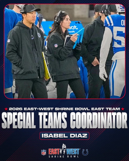 The 2026 East-West Shrine Bowl East Team Special Teams Coordinator

💫 Isabel Diaz (@izzydiaz_), @Colts

#ShrineBowlWHOSNEXT 